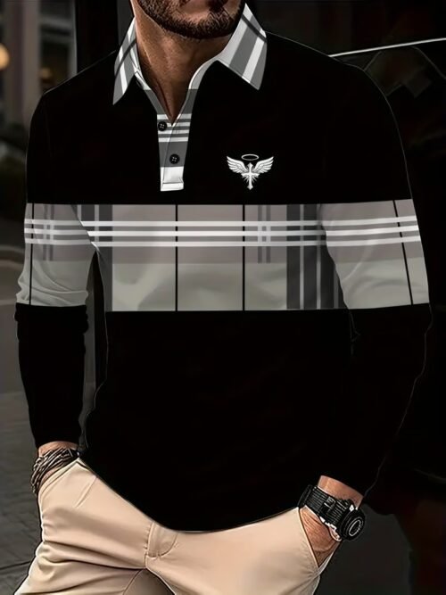 Men's Business Casual Striped Long-Sleeved Polo Shirt