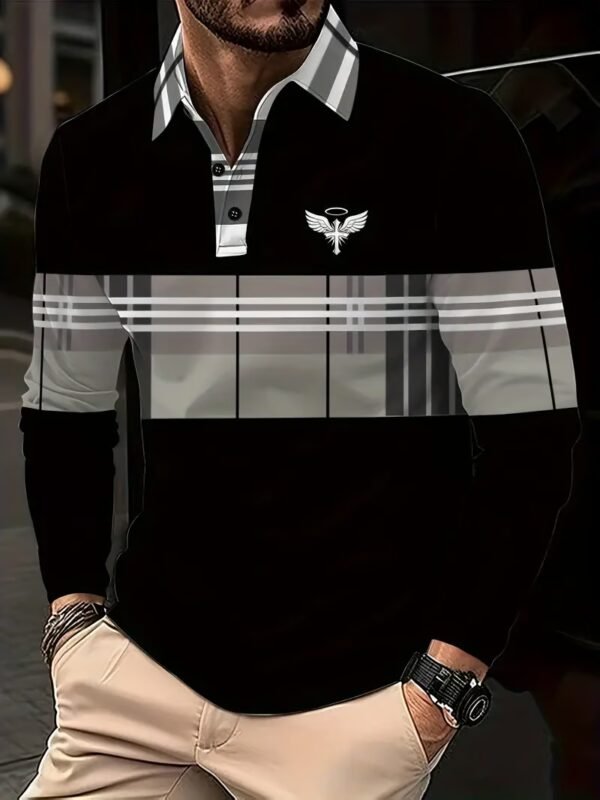 Men's Business Casual Striped Long-Sleeved Polo Shirt
