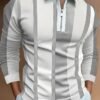 Men's casual contrast color block zipper polo shirt