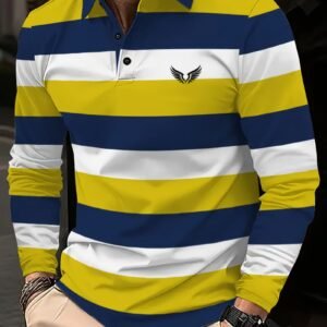 Men's Business Casual Striped Long-Sleeved Polo Shirt