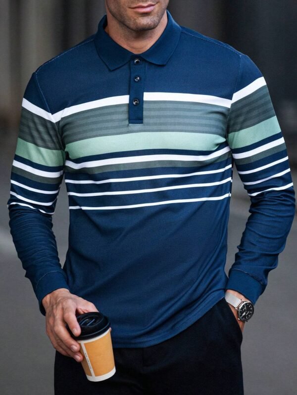 Men's Business Casual Striped Button-Down Polo