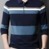 Men's Business Casual Striped Long-Sleeved Polo Shirt