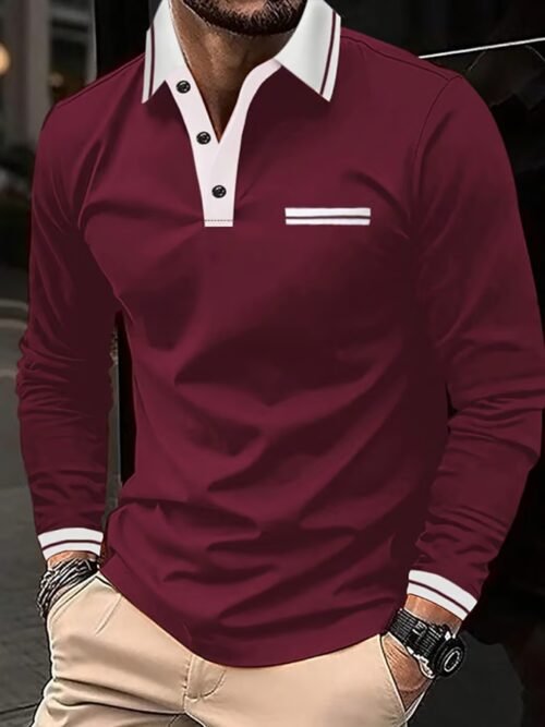Men's casual contrast color block polo shirt