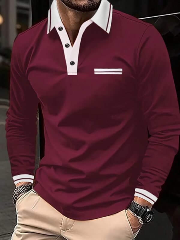 Men's casual contrast color block polo shirt