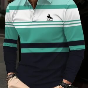 Men's Business Casual Striped Long-Sleeved Polo Shirt