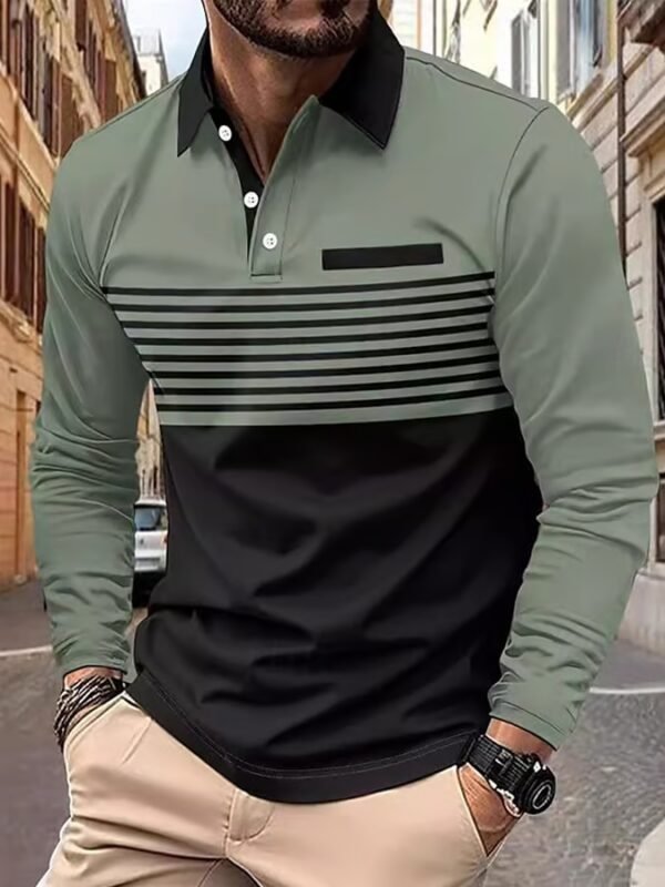 Men's casual contrast color block polo shirt