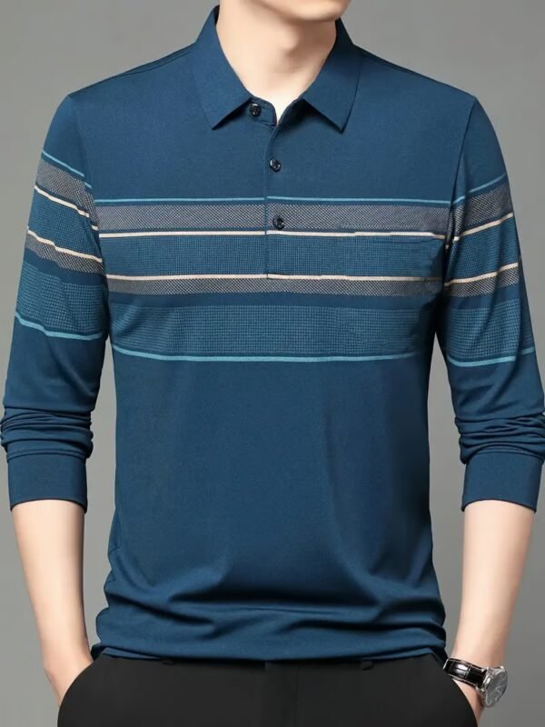 3DDB17AB-8A35-1749-8FD3-9BFCEFD1FDB4 Men's Business Casual Striped Long-Sleeved Polo Shirt
