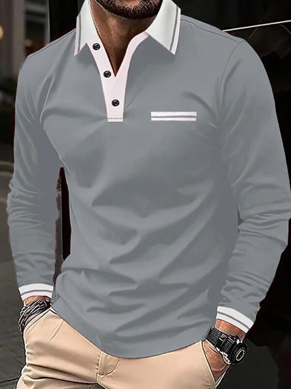 Men's casual contrast color block polo shirt