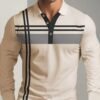 Men's Business Casual Striped Long-Sleeved Polo Shirt