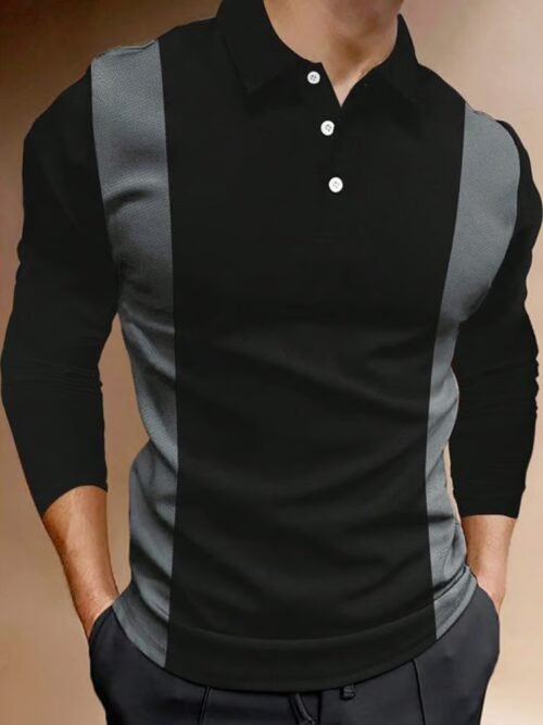 Men's Business Casual Striped Long-Sleeved Polo Shirt