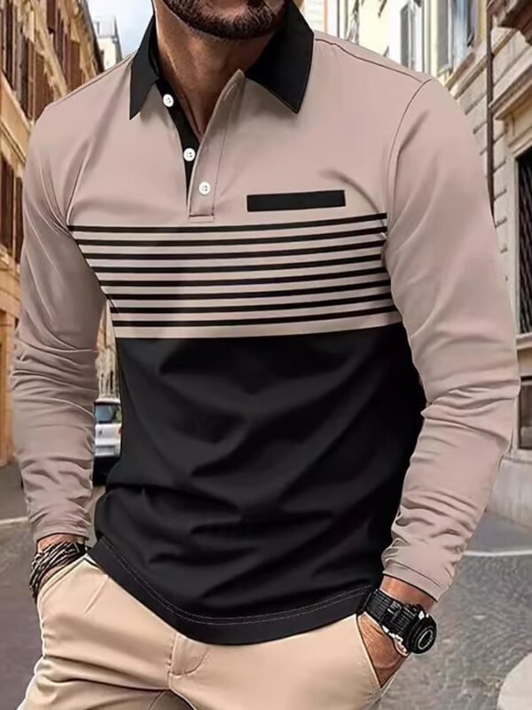 Men's casual contrast color block polo shirt