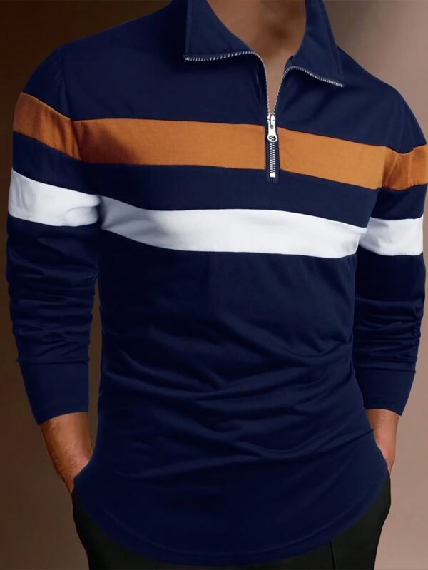 Men's Business Casual Striped Zip-Up Shirt