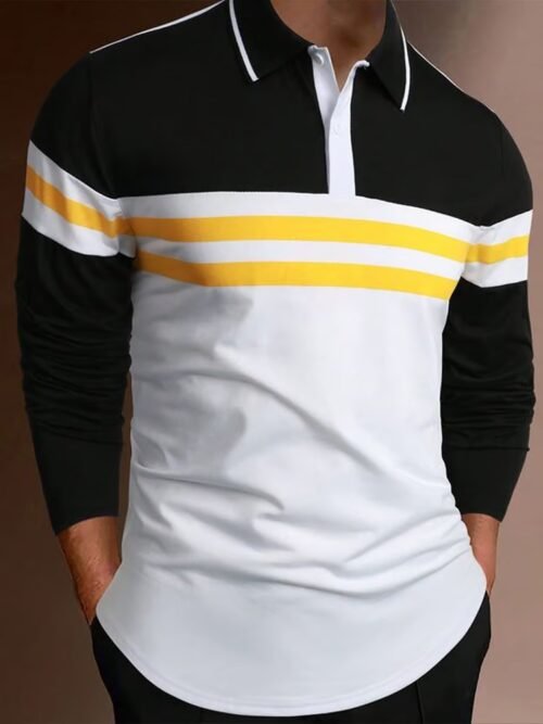 Men's Business Casual Striped Long-Sleeved Polo Shirt
