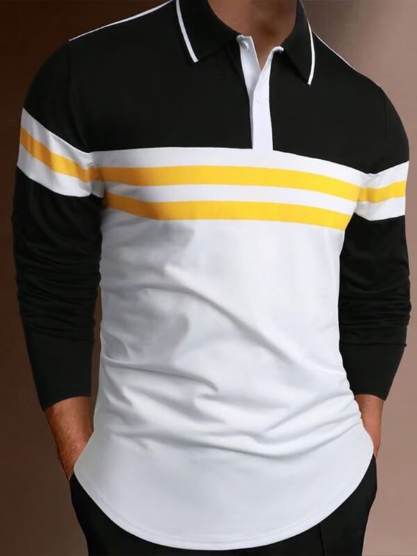 Men's Business Casual Striped Long-Sleeved Polo Shirt