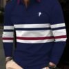 Men's Business Casual Striped Button-Down Polo