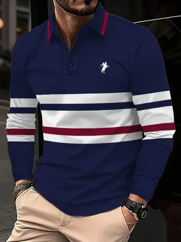 Men's Business Casual Striped Button-Down Polo