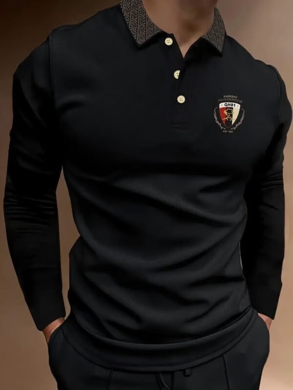 6C2AAA11-7B4A-60C6-142F-7F085D3DAA45 Men's Business Casual Striped Long-Sleeved Polo Shirt