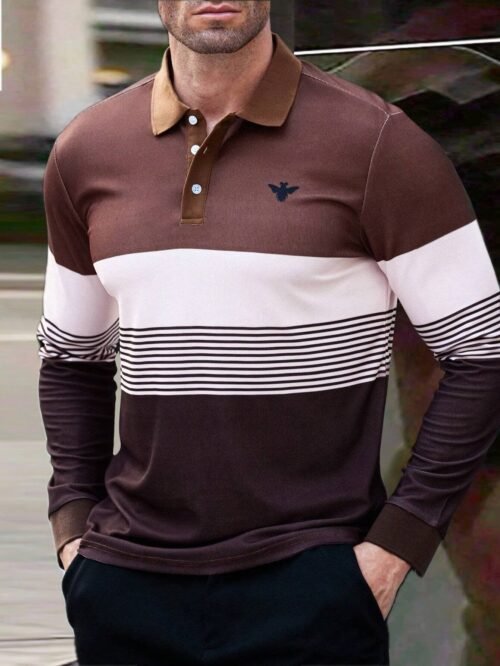 731F8453-839B-C99C-D79F-605ADA372D8D Men's Business Casual Striped Button-Down Polo