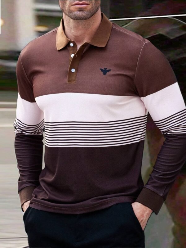 Men's Business Casual Striped Button-Down Polo