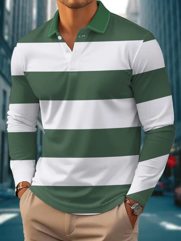 7B2BA78C-50A9-8B1F-3026-F874A42DD0BB Men's Business Casual Striped Long-Sleeved Polo Shirt