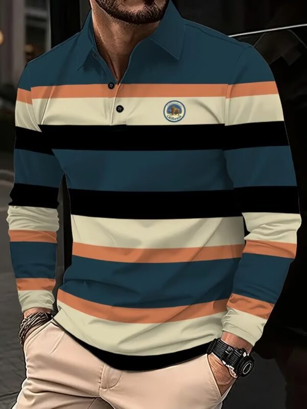 88BD284A-7335-C63E-F29B-44A8FCE09C57 Men's Business Casual Striped Long-Sleeved Polo Shirt