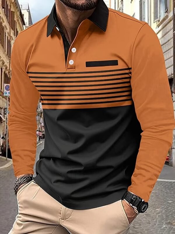 Men's casual contrast color block polo shirt