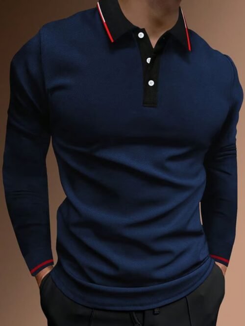 Men's Business Casual Striped Long-Sleeved Polo Shirt
