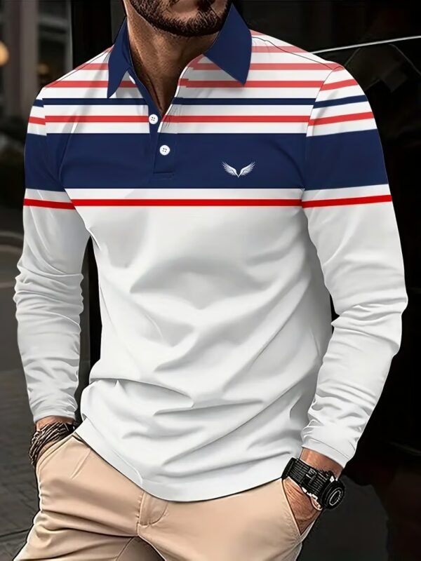 Men's Business Casual Striped Long-Sleeved Polo Shirt