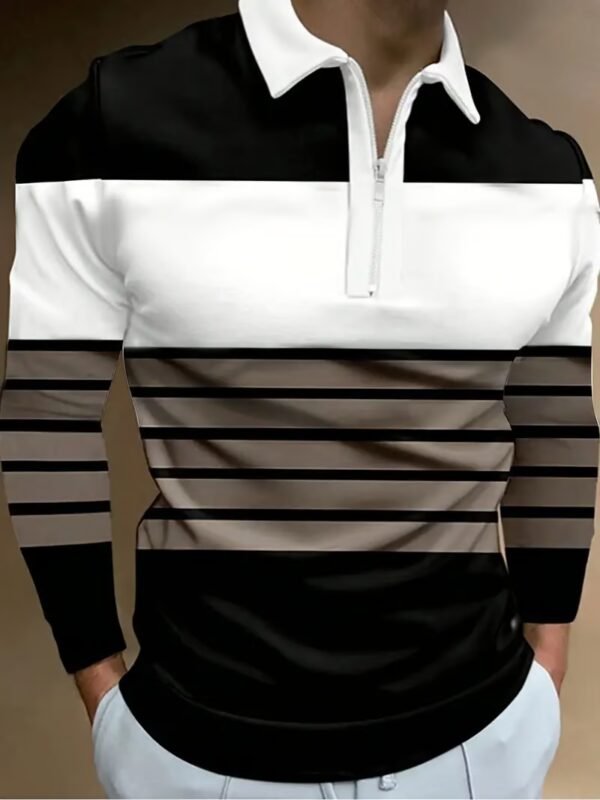 AE4E174A-3926-239C-9F6E-E1B9D73586CF Men's Business Casual Striped Zip-Up Shirt