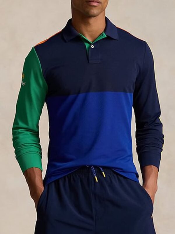 Men's Business Casual Striped Long-Sleeved Polo Shirt