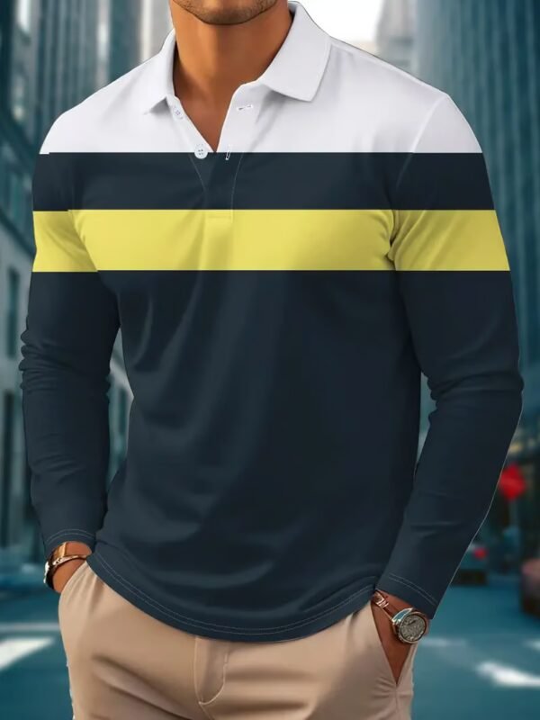 Men's Business Casual Striped Long-Sleeved Polo Shirt