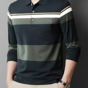Men's Business Casual Striped Long-Sleeved Polo Shirt