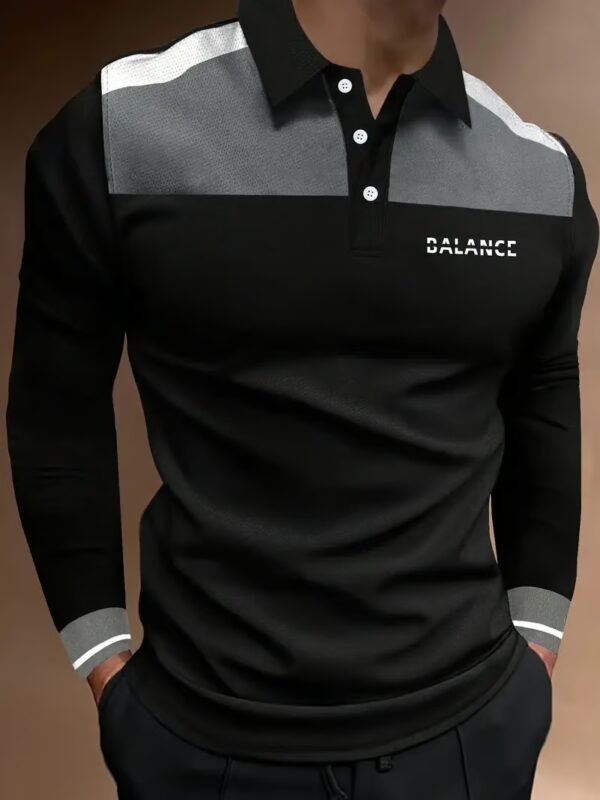 Men's Business Casual Striped Long-Sleeved Polo Shirt