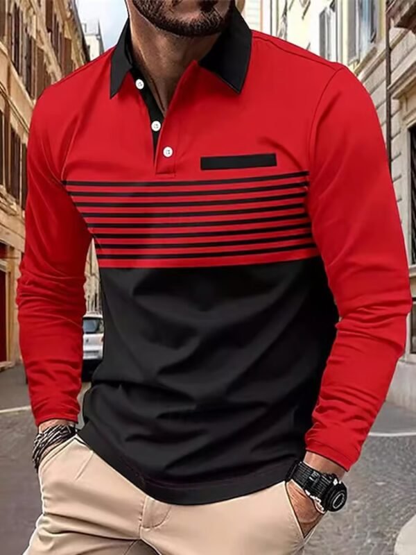 Men's casual contrast color block polo shirt