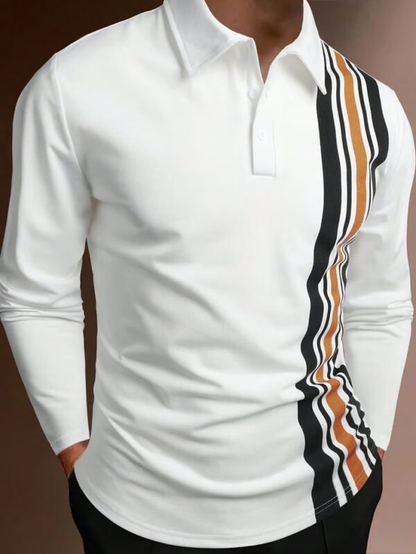 Men's Business Casual Striped Long-Sleeved Polo Shirt