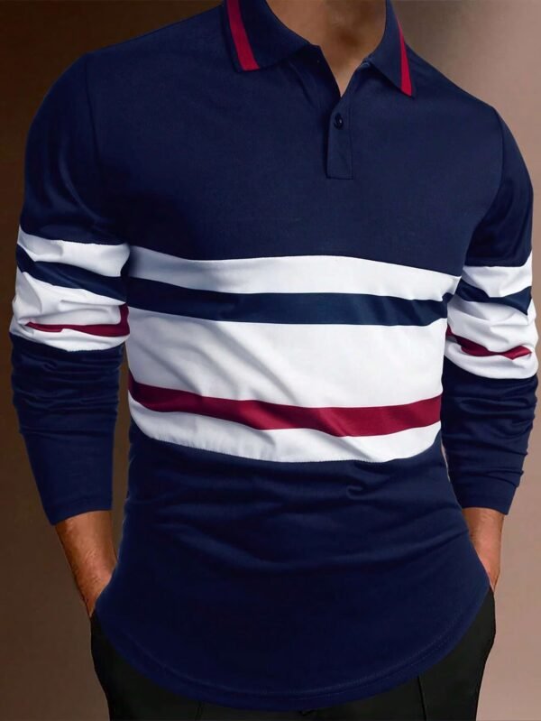 Men's Business Casual Striped Button-Down Polo
