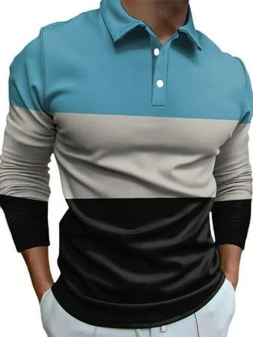 Men's Business Casual Striped Long-Sleeved Polo Shirt