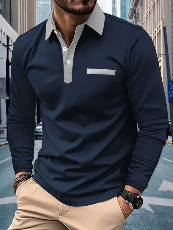 Men's Business Casual Striped Long-Sleeved Polo Shirt