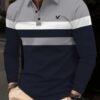 Men's Business Casual Striped Long Sleeve Polo
