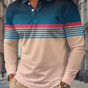 Men's Business Casual Striped Long-Sleeved Polo Shirt