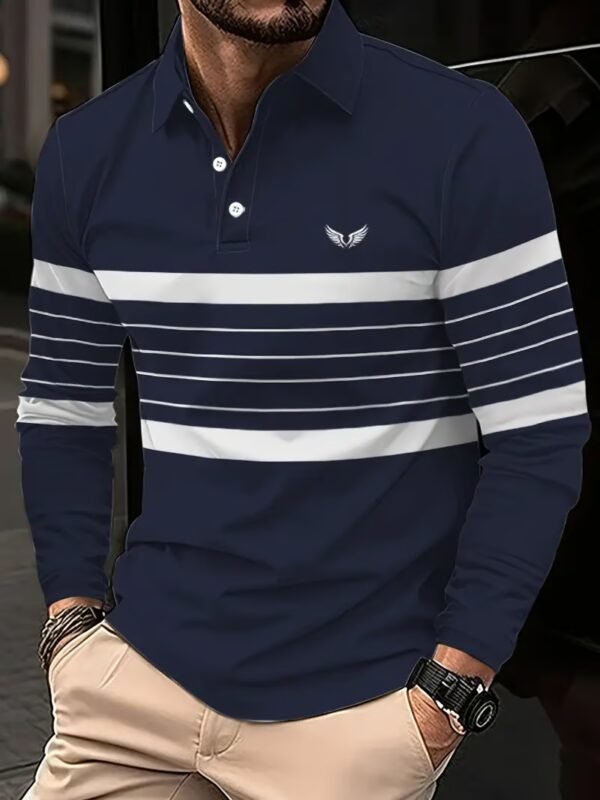 E4427DAA-8AB7-0AA5-91C2-D9AC28D5AC9F Men's Business Casual Striped Button-Down Polo