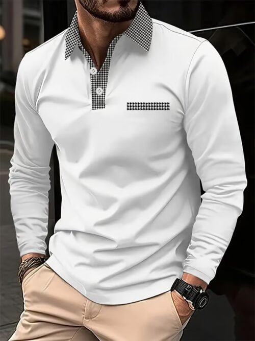 Men's Business Casual Striped Long-Sleeved Polo Shirt