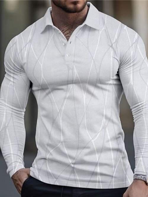 Men's Business Casual Striped Long-Sleeved Polo Shirt
