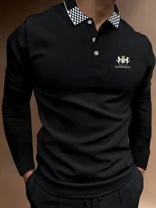 Men's Business Casual Striped Long-Sleeved Polo Shirt